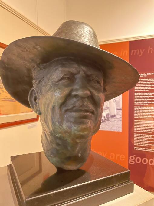 A bronze statue of RM Williams inside the RM Williams Centre, Eidsvold. Picture: Judith Maizey