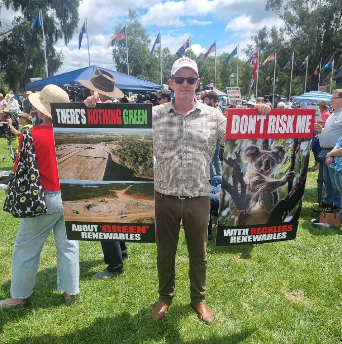 Kalapa cattleman Glen Kelly at the Reckless Renewables Rally in Canberra. Picture: Supplied