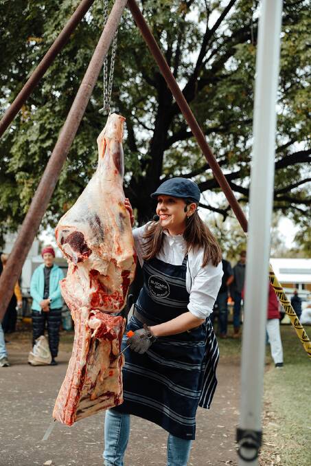 Butcher Girl Alison breaking down a hindquarter of beef. Picture: Supplied