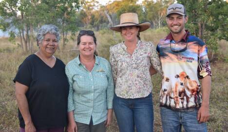 Traditional Owner Management Group member Josephine Smallwood and NQ Dry Tropics partnerships co-ordinator Karen Vidler with Ashton and Elliot Smith of Jervoise Station. Picture supplied