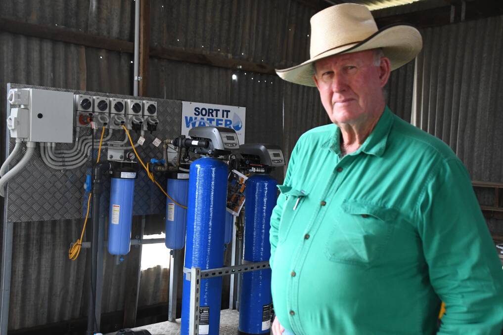 Larry Acton with the filtration system that CS Energy installed on a trial basis to filter PFAS out of the contaminated bore water. Picture: Judith Maizey