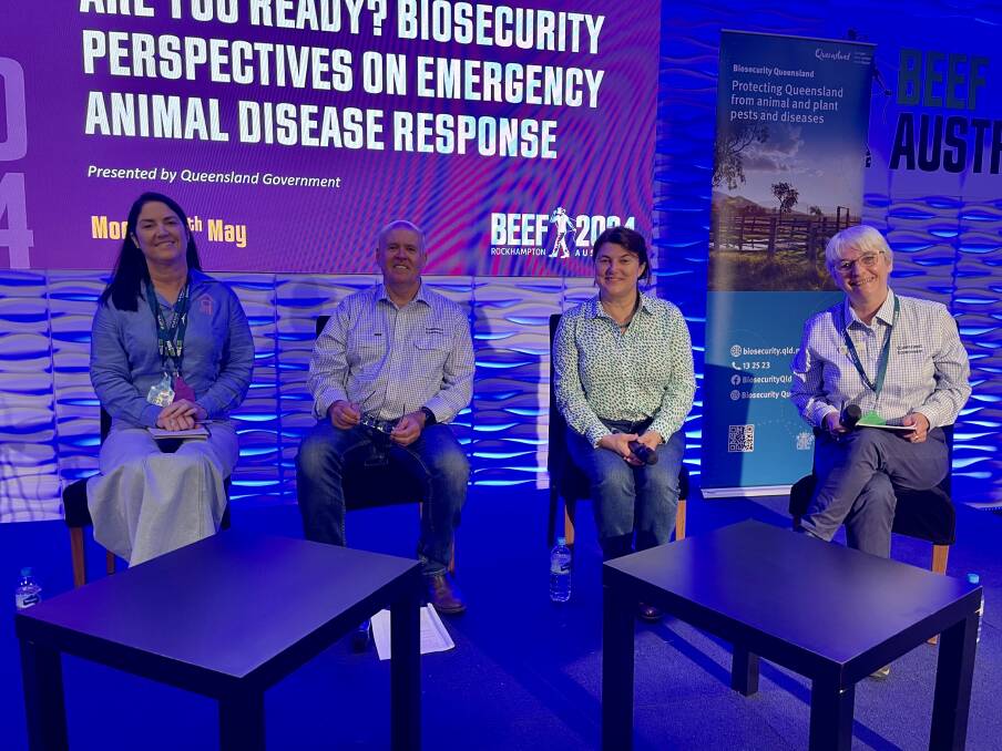 On the panel were Brigid Price, Price Cattle Co, Biosecurity Queensland's David McNab, Animal Health Australia action CEO Dr Sam Allan and Queensland's chief veterinary officer Allison Crook. Picture: Judith Maizey