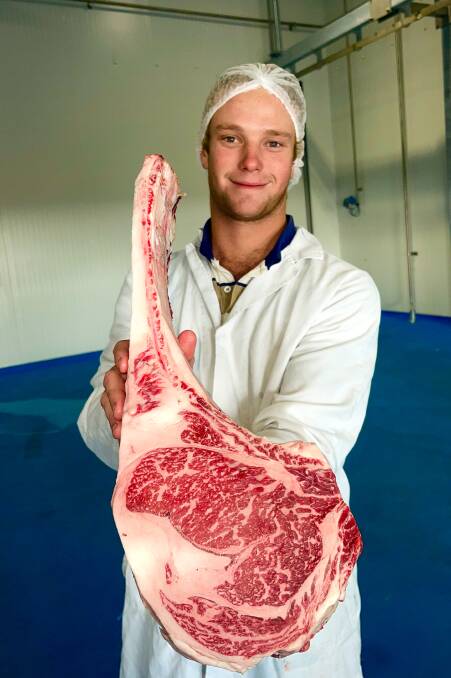 Signature Beef general manager David Angus with a Tomahawk steak from the Iceberg carcase. Pic supplied