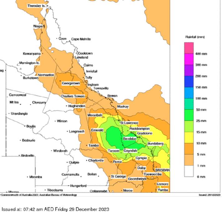 BOM's rain forecast for Queensland on December 31, 2023. Picture: Bureau of Meteorology.