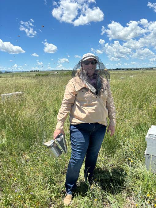 Queensland Beekeepers' Association state secretary Jo Martin inspecting bees on a property for varroa mite. Picture: Supplied