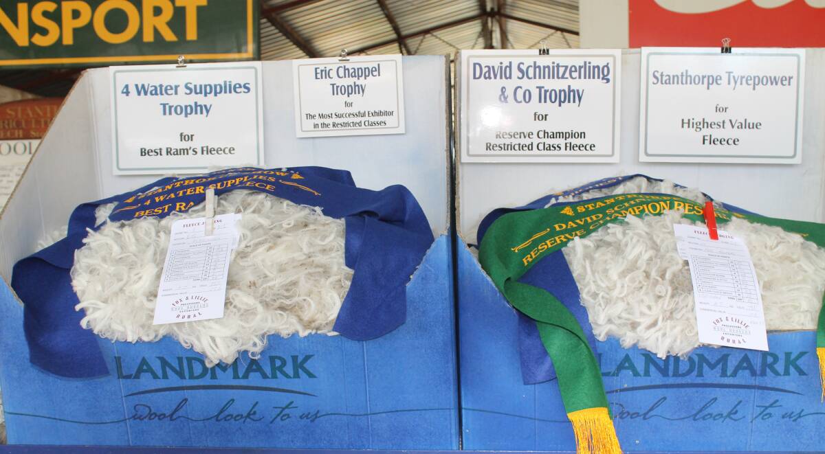 Prize wool on display at the wool and sheep pavillion,Stanthorpe show. Picture: Kelly Mason