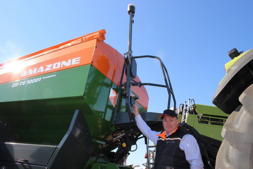 WIND CONTROL: Amazone, Craig Hopkins at Commonwealth Bank AgQuip, showcasing the Amazone WindControl Feature.