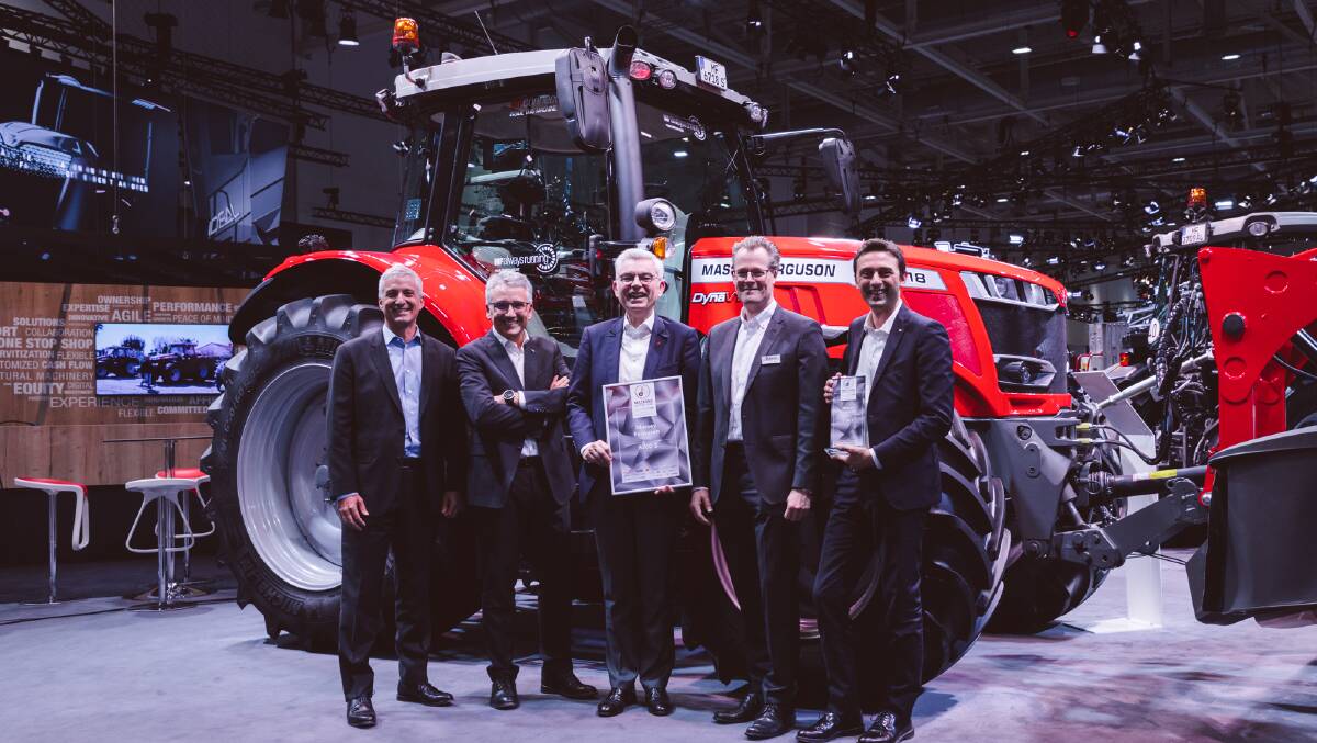COMPACT POWER: The Massey Ferguson team celebrate winning Machine of the Year in the mid-power tractor category for the new MF 6700 S Stage V at Agritechnica Germany.