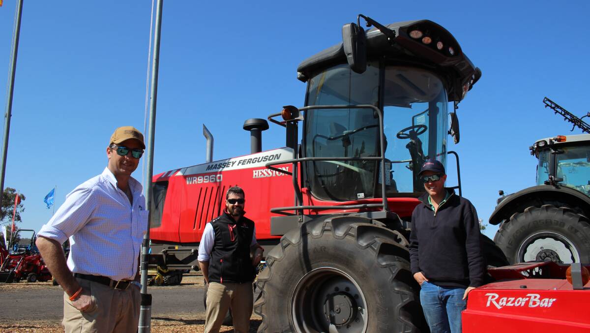 Tim Oldaker and Alex Milsom from Massey Ferguson with grower Luke Elsley from Spring Ridge, NSW 