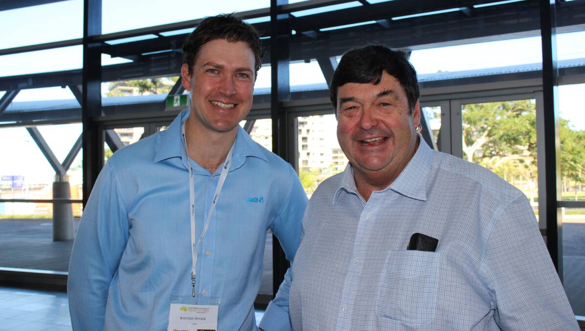 NORTHERN INVESTMENT: ANZ head of business banking, Northern Territory and South Australia, Brendan Rinaldi with cotton and grain grower Ron Greentree at the Northern Food Futures conference. 