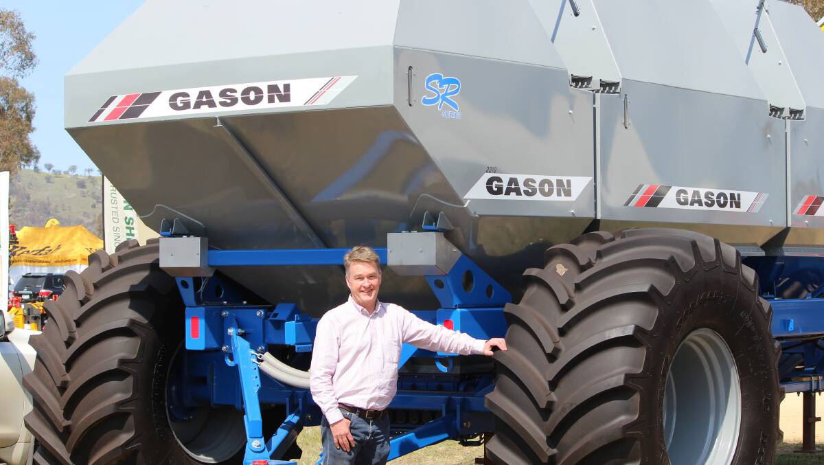 AF Gason director and head of agricultural division Greg Gason with the 12 tonne Gason Spreader at the Henty Machinery Field Days.