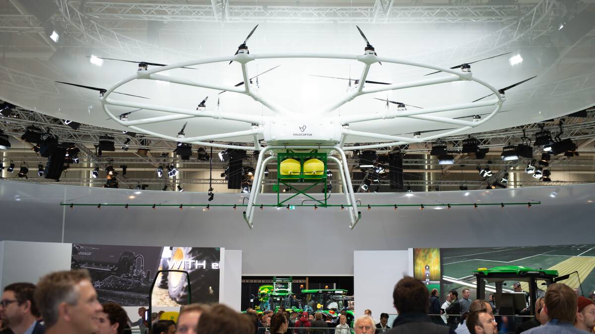 FLYING HIGH: The VoloDrone, a concept agricultural drone developed by Volocopter in conjunction with John Deere, was on display in the Future Technology Zone of Agritechnica, held in Hanover Germany. Photo DLG, S. Pfrtner