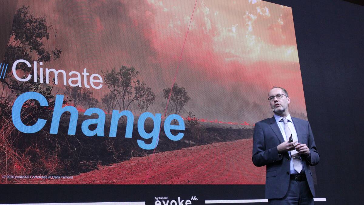 FUTURE CHALLENGE: Speaking at EvokeAg in Melbourne, Bayer head of crop strategy and portfolio management Frank Terhorst said agriculture was facing a number of challenges in its road to sustainability, in particular, climate change. 