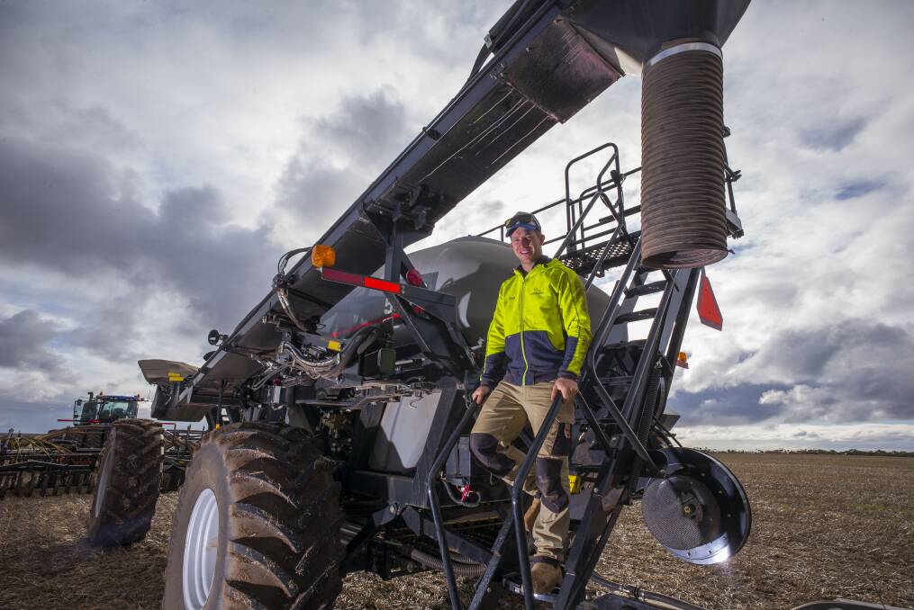 REAPING THE BENEFITS: Farmer Sam Correll from Arthurton in South Australia with his Flexi-Coil 5560 aircart. The aircart allows section control across the bar, opening up options for variable rate seeding and fertiliser. 