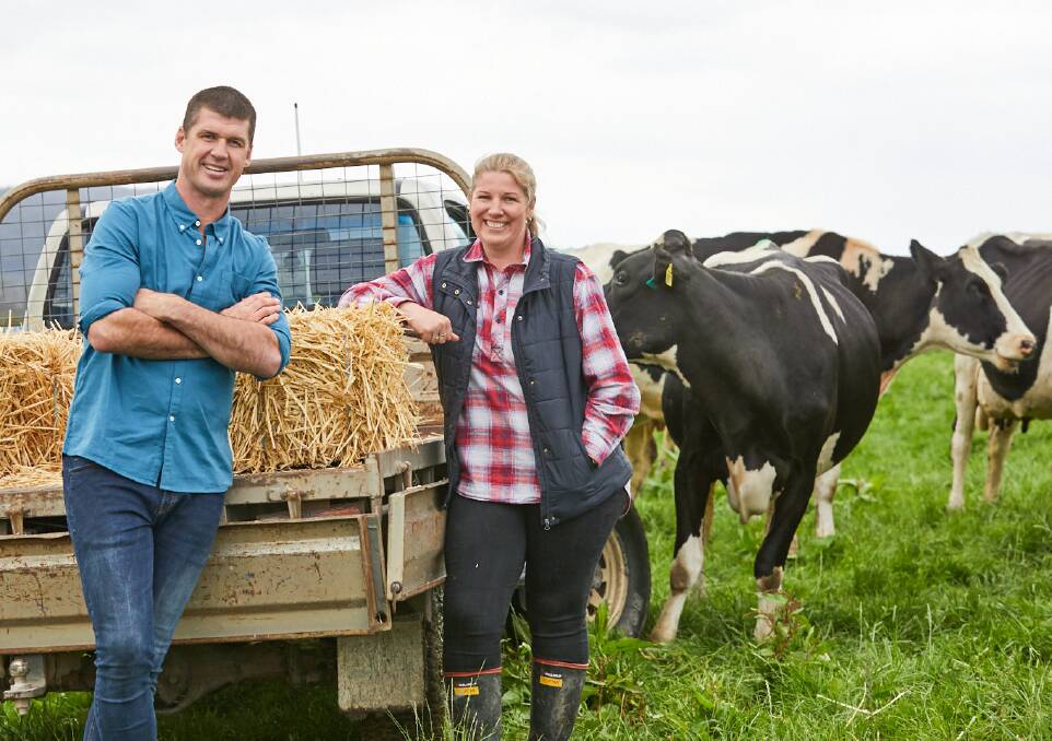 Former Australian Rules football star dairy industry ambassador Jonathan Brown, features with real dairy farmers and others in the industry in Dairy Australia's 2021 advertising campaign.