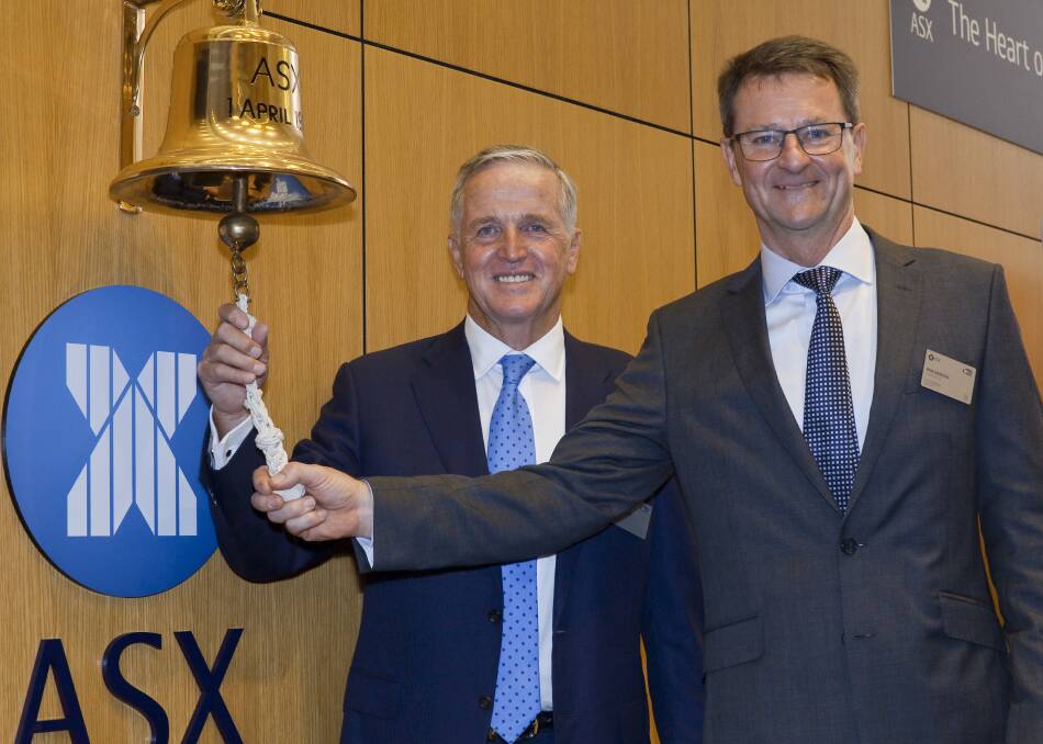 SunRice chairman, Laurie Arthur and managing director, Rob Gordon, launch trading on the Australian Securities Exchange in Sydney.