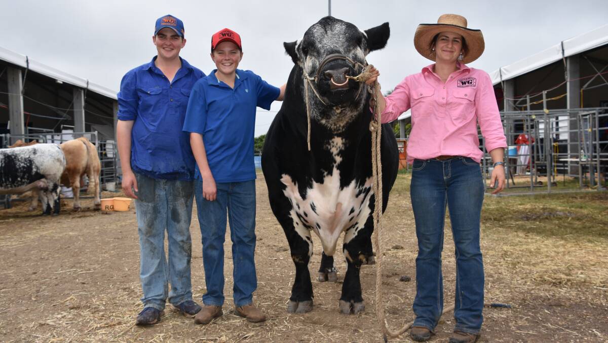 Henry Humphries, 14 and Max Humphries, 17, with Wattle Grove Hall of Fame S723 and handler Olivia Delaforce. Picture by Catherine Miller