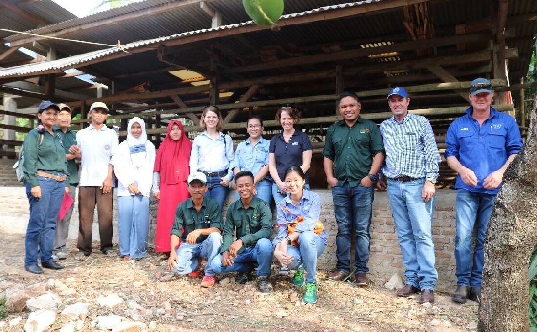 
WORKING TOGETHER: Former Perth resident Valeska (front right) with representatives from Juang Jaya Abdi Alam’s smallholder farmer group in Lampung, Indonesia, and  representatives from JJAA feedlot, Cattle Council of Australia, LiveCorp and Meat and Livestock Australia.
