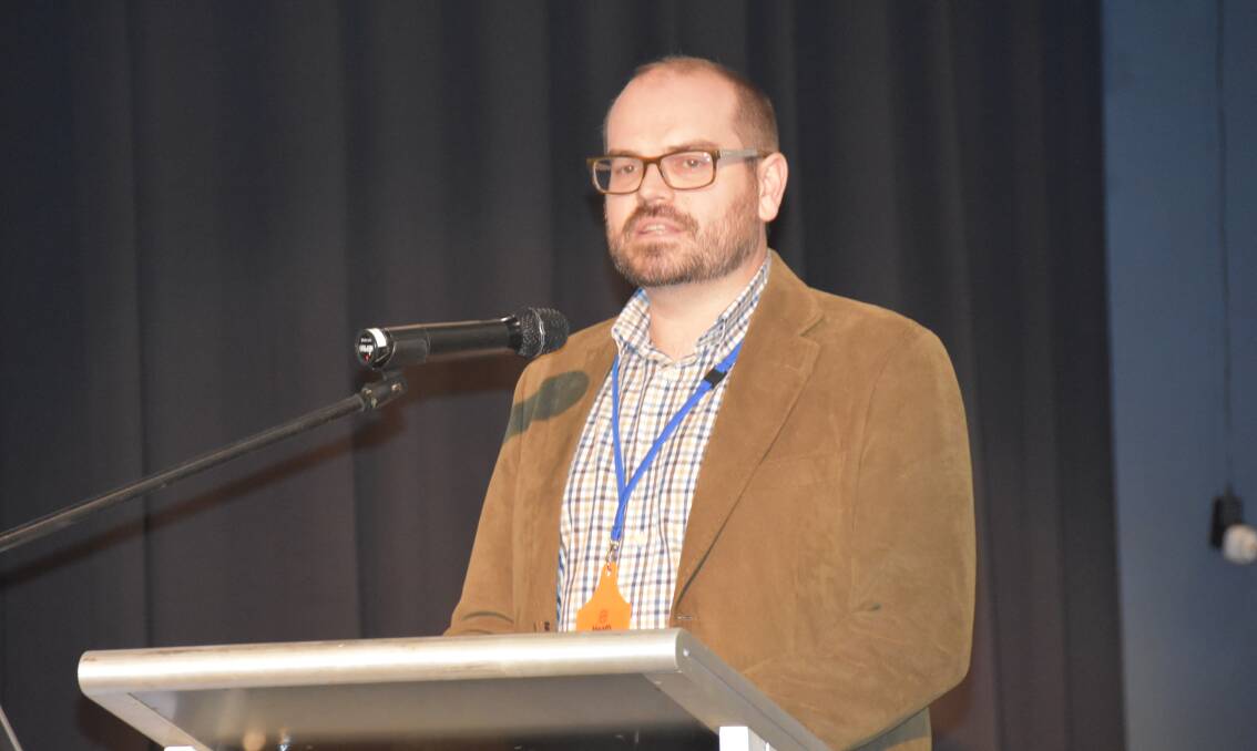 Senior engineer with facility designers Wiley, Heath Barker, speaking on the next big "game changers" in effluent management at the recent National Saleyards Expo.