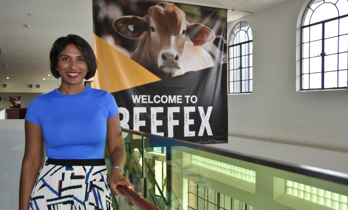 Food scientist Dr Anneline Padayachee, who trades as the The Food and Nutrition Doctor, at BeefEx, one of the cattle industry's major annual conferences, in Brisbane.