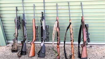 These guns were seized and destroyed after a deer was allegedly shot by spotlighters near Benalla late last year. Picture from GMA.