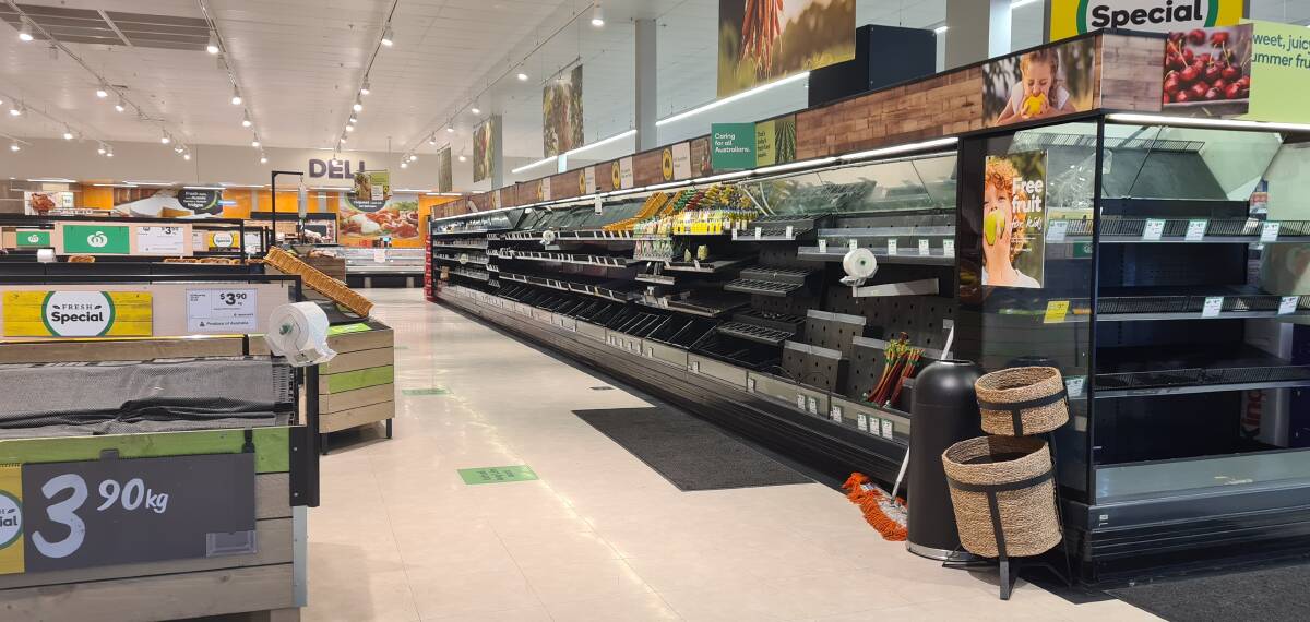 STRIPPED BARE: The fresh food section at Woolworths in a Toowoomba store today. Picture: Melody Labinsky.