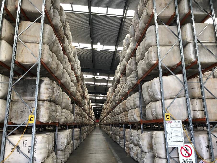 KEEPING TRACK: One of Australia's largest wool stores, AWH Gilman - South Australia, storing greasy wool ready for sale and export. Picture: supplied.