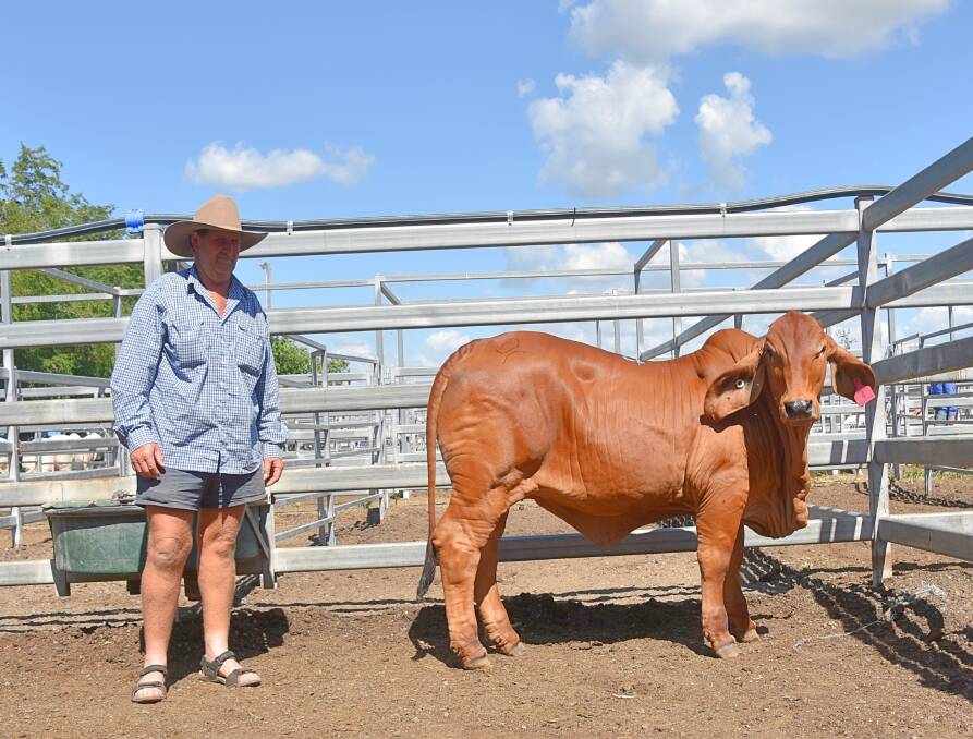 Gavin Scott, Rosetta Grazing, Collinsville, pictured with Rocky All Stars $23,000 top priced heifer, 12-month-old Halgenaes Egret (IVF)(PS).