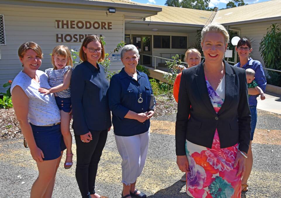 Federal minister for rural health, Senator Bridget McKenzie, with local mothers who are concerned about Theodore Hospital's decision to close its maternity unit. 