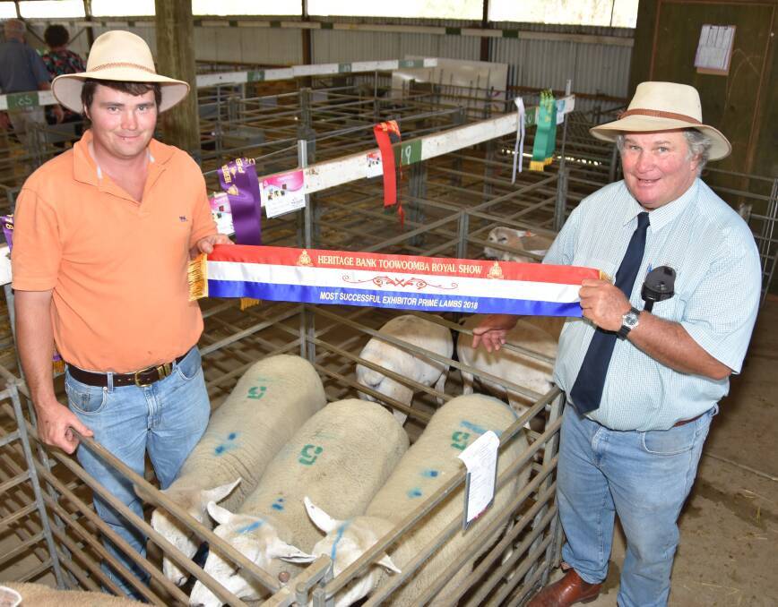 William and Peter Hood, Plainview Texel Stud, Plainview Pittsworth with their Alex McPhie Memorial Cup Prime Lamb Supreme Exhibit at Toowoomba Royal Show.
