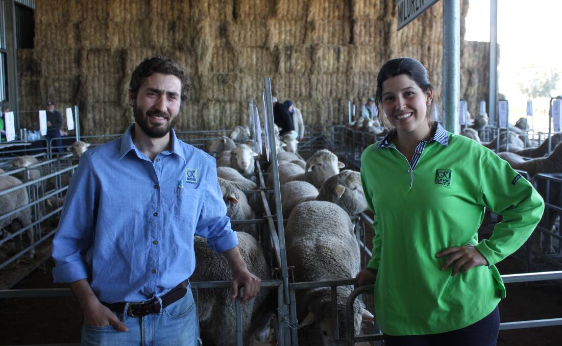 Visiting Uruguayan couple Manuel Verrastro and Lucia Pérez played a key role in preparing the Koonik rams for sale. The couple have been working their way through Australia, previously at a grazing property near Ararat. Their next step will be to head north to work in the tropics.
