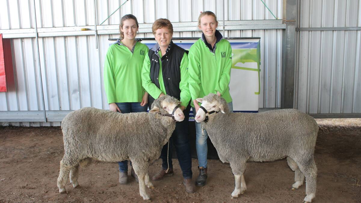 Isobelle, Fiona and Lily Cameron at the Koonik ram sale on Friday.