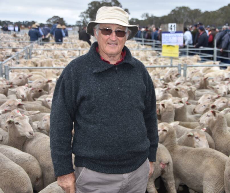 David Barry, Lake Bolac, purchased 221 ewe lambs from the Chadwick family, Miga Lake, for $268. Mr Barry said he was pleased with the buy saying he expects quality breeding stock to become harder to get hold of. Compared to the prices for ewes he said the lambs were good value. "All you need is some patience," he said.