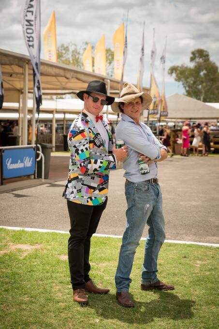Big day out: Roma lads Brendan Grulke and Lachlan Tully from Daly Waters dressed up (mostly) for one of the highlights on the Roma social calendar last year.