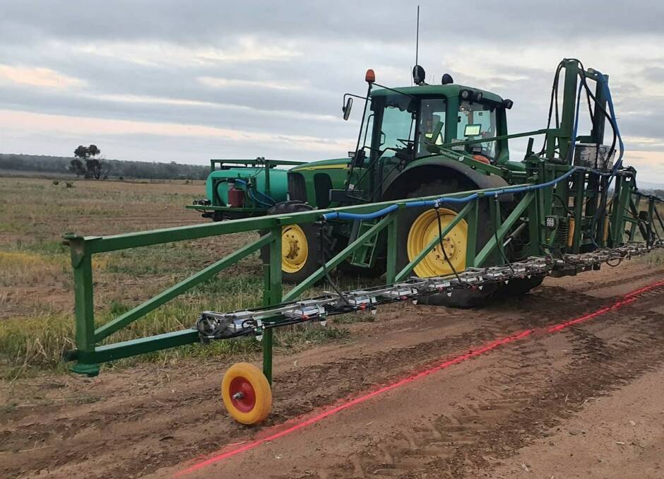 Efficient: Scott Muller has retrofitted a WeedSeeker 2 spot sprayer system onto a 3 point linkage Hardie Boom for use where weed pressures are low to target weeds, which is drastically reducing chemical costs.