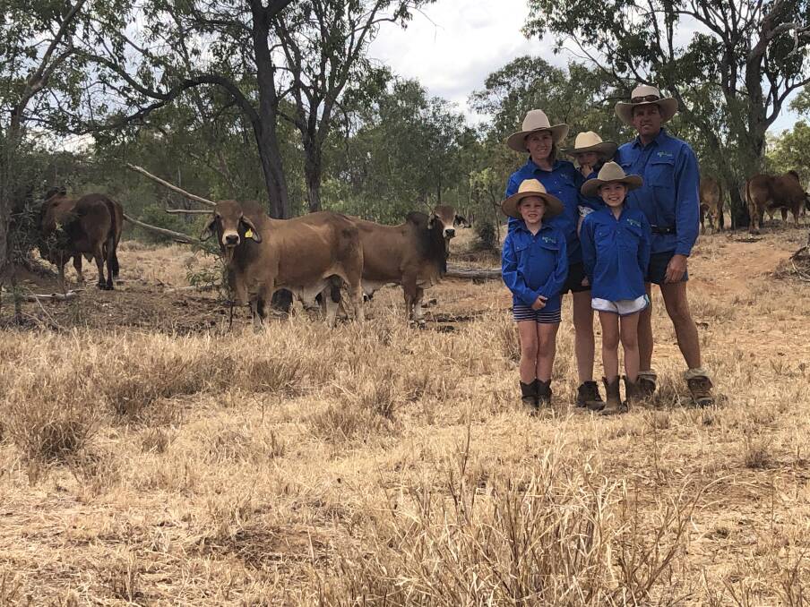 The Sullivans: Denton and Goscelyn Sullivan on Mt Coolon Station with daughters Tori, Isla and Layla and a selection of the Red Brahman herd.
