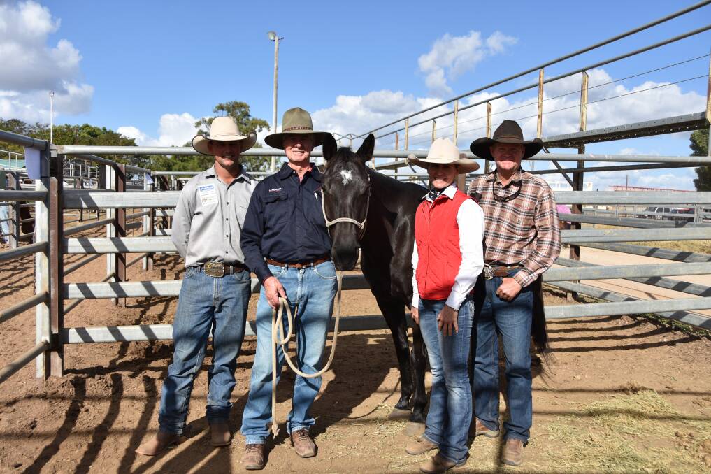 Top shelf: Hillgrove Black Label sold for $26,000 to top the 2018 Toomba Invitational Horse Sale. She's pictured with former trainer Scott Schoo, vendor Ernest Bassingthwaighte and new owners Donna and Warren Watts.
