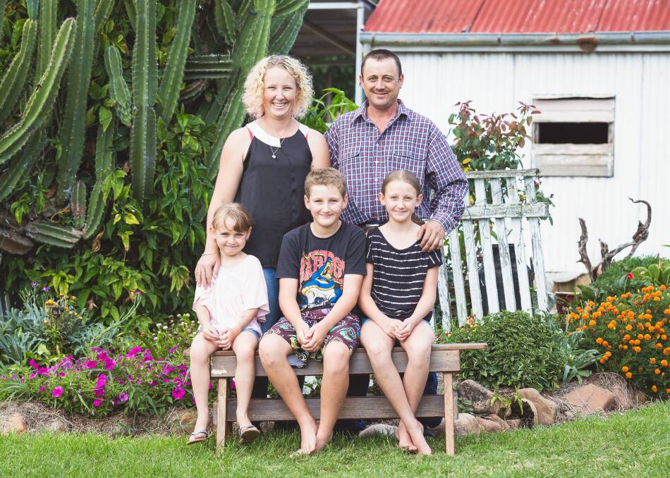 The Keitley's: Renee and Darren Keitley at their 9000 hectare home property Glassfordvale with their children Charlotte, Darcy and Chloe.
