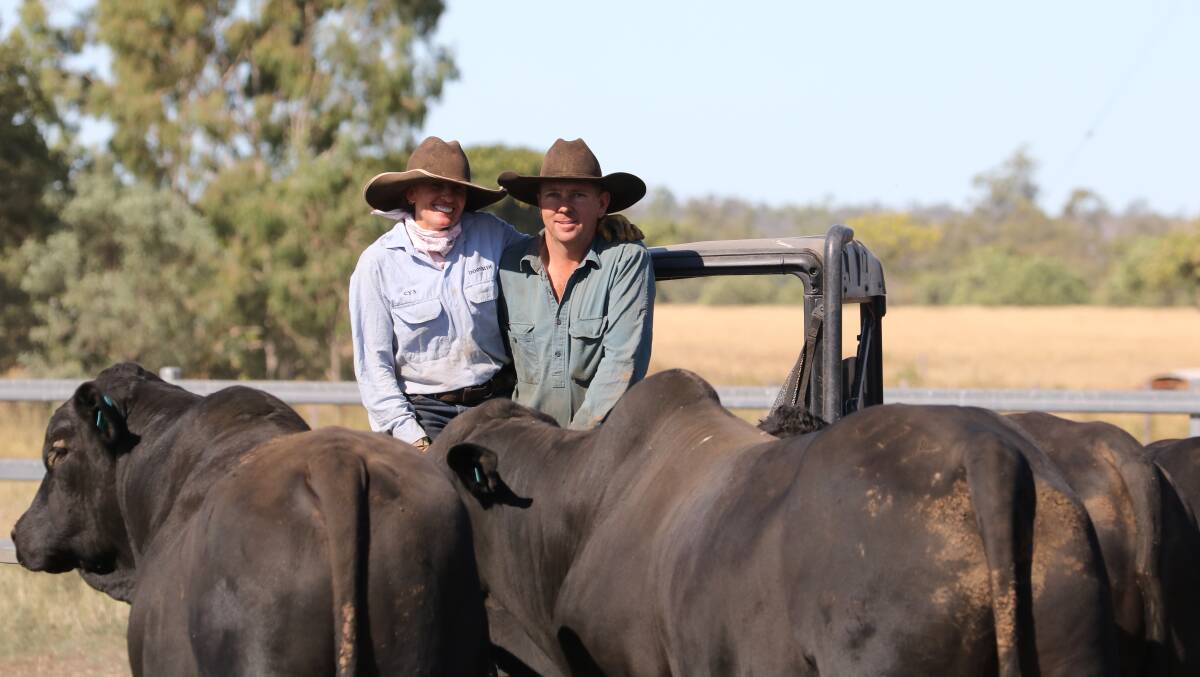 Home: Jane and Jamie Saunders at Charlevue, where they run their registered and commercial Brangus breeding herd. Photo: Georgie Connor.
