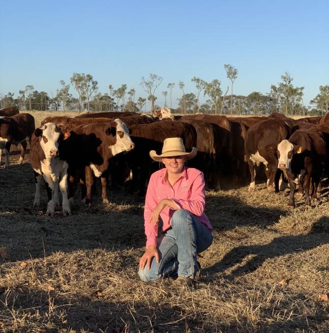 Hereford influence: Olivia Marks with this year's poll Hereford cross weaners on-property at Winvic in the Kilcummin district north of Clermont.