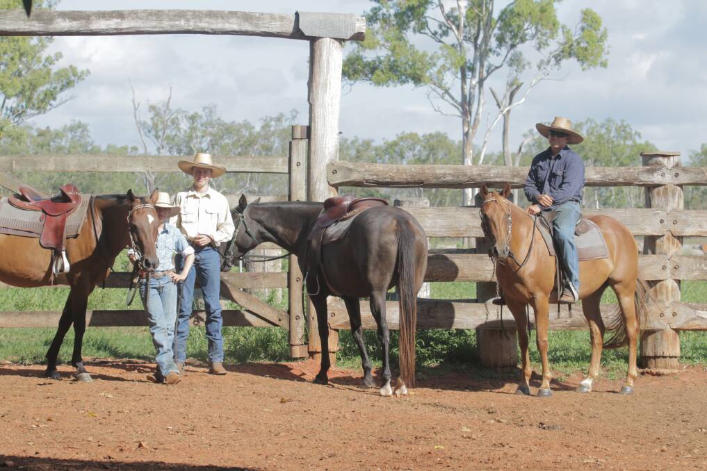 Rohan, Drewe and Lachlan Mace use horses and dogs to work the weaner cattle through the yard.