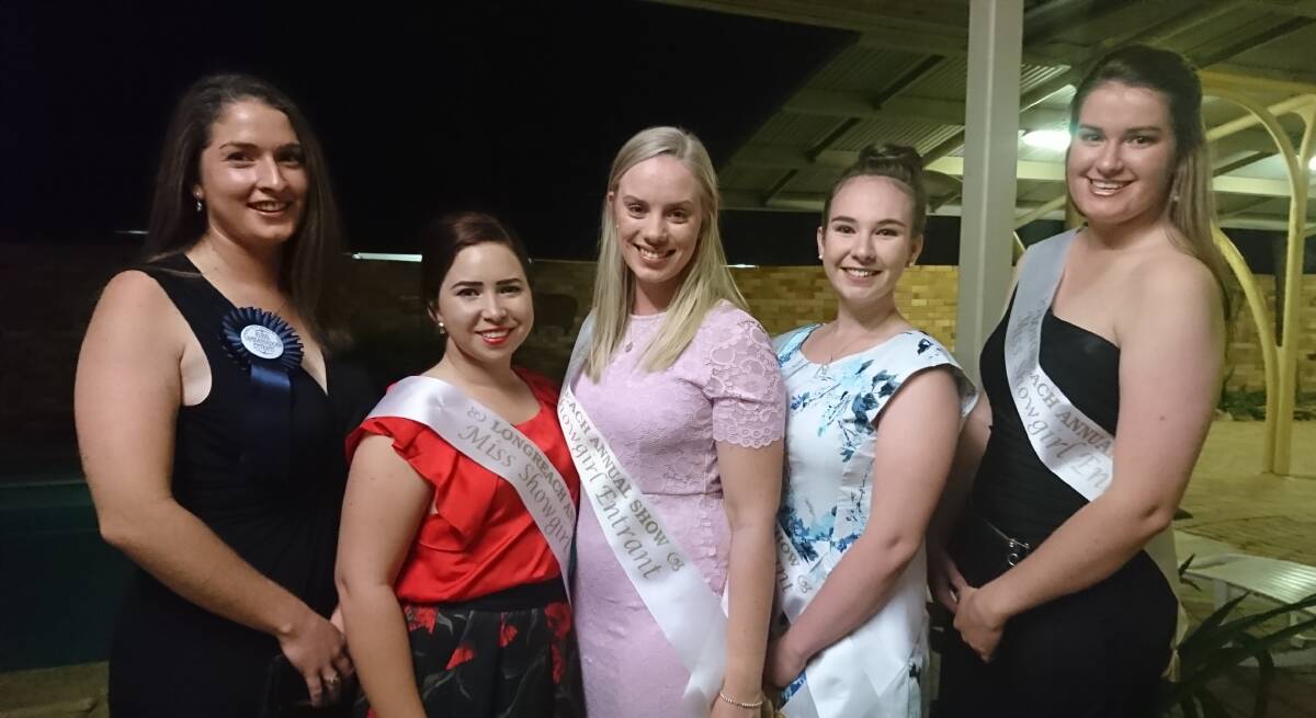 Longreach's inaugural Rural Ambassador entrant, Meg Bassingthwaighte, with Miss Showgirl entrants Stella Batt, Ellie Laube, Claire Nolan and Claire Jackson.