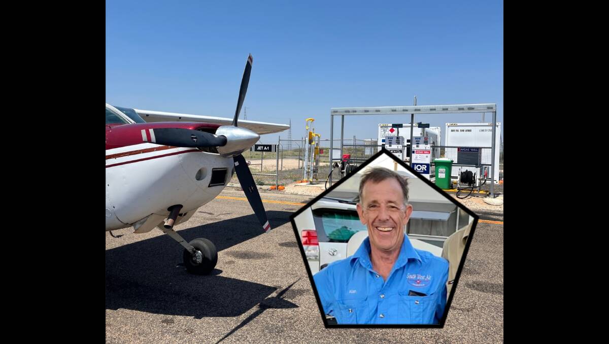 Alan MacDonald, inset, and his Cessna 185 refuelling at Winton airport this week.