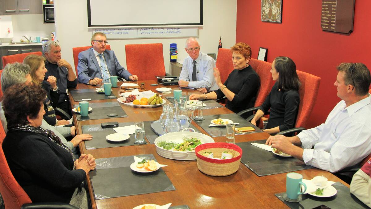 Balonne Shire councillors speaking with Senator Pauline Hanson.