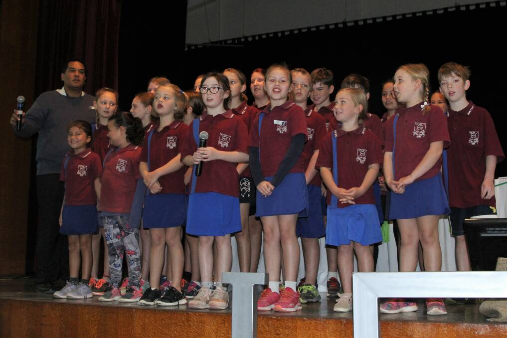 Students from the Winton State School sang the national anthem a capella for the 200 delegates at the Winton shire hall on Wednesday morning. Photo - Sally Cripps.