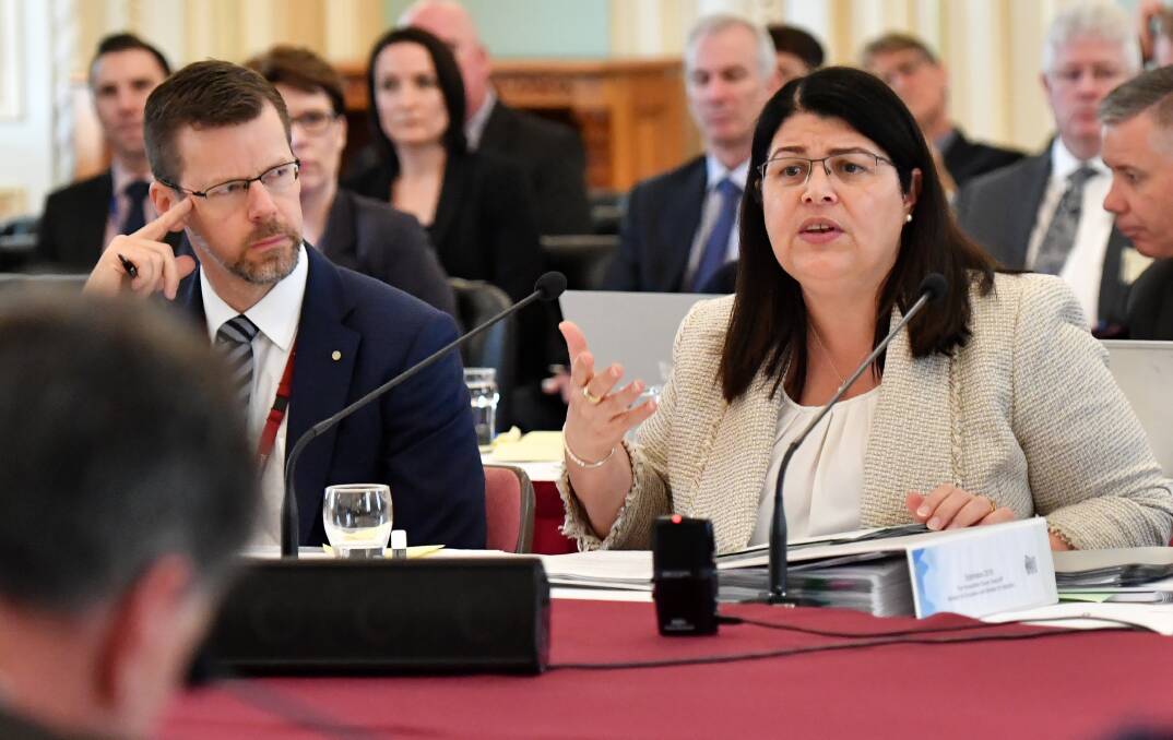 Education Minister Grace Grace appearing at an earlier estimates committee hearing at state parliament. (AAP Image/Glenn Hunt)