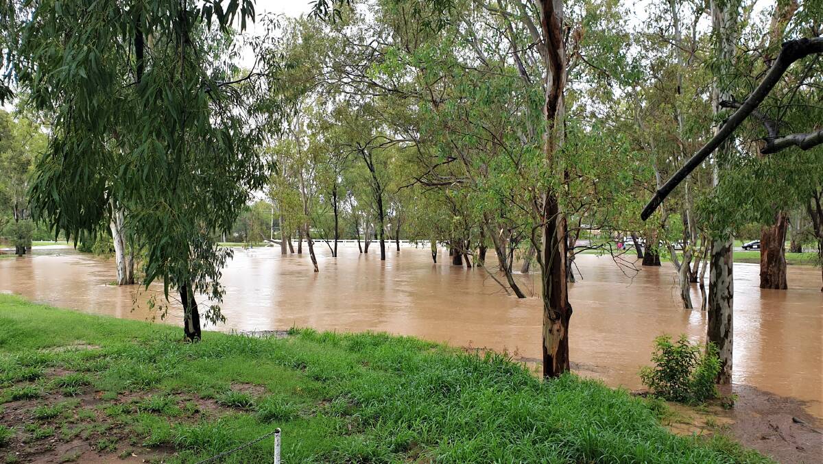 The minor flood in Bungil Creek was attracting a lot of interest from Roma locals on Thursday afternoon. Photo: Sally Gall