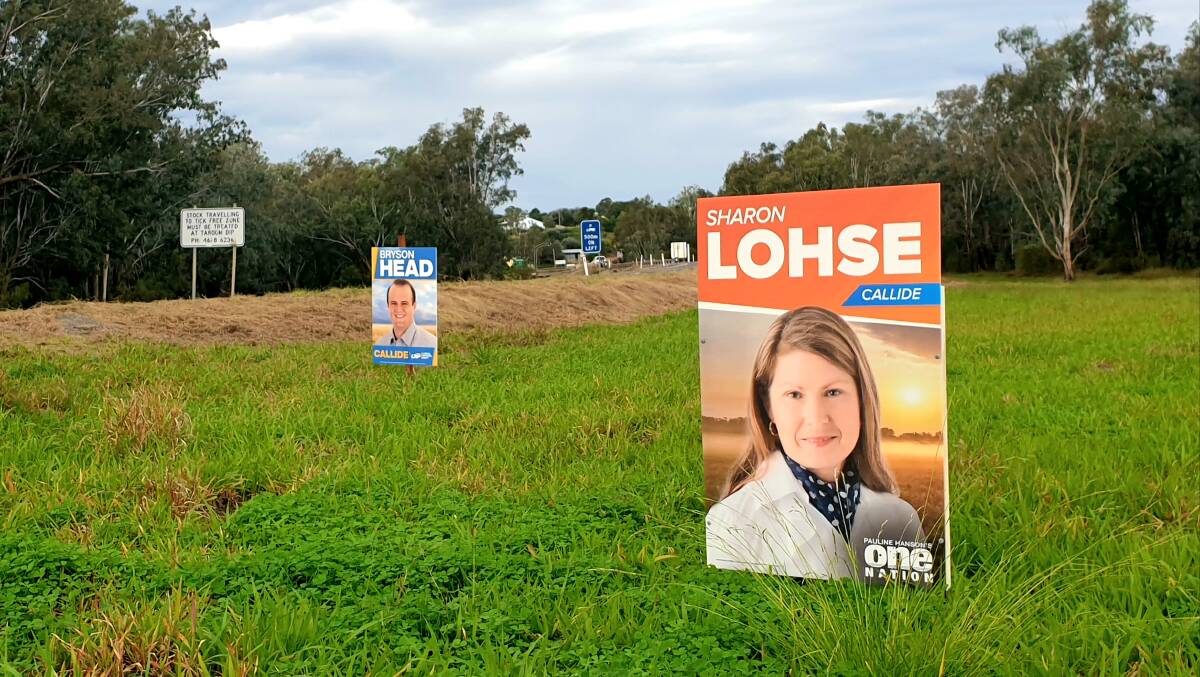 Candidate corflutes are already proliferating on the highways and byways of the Callide electorate. Picture: Sally Gall