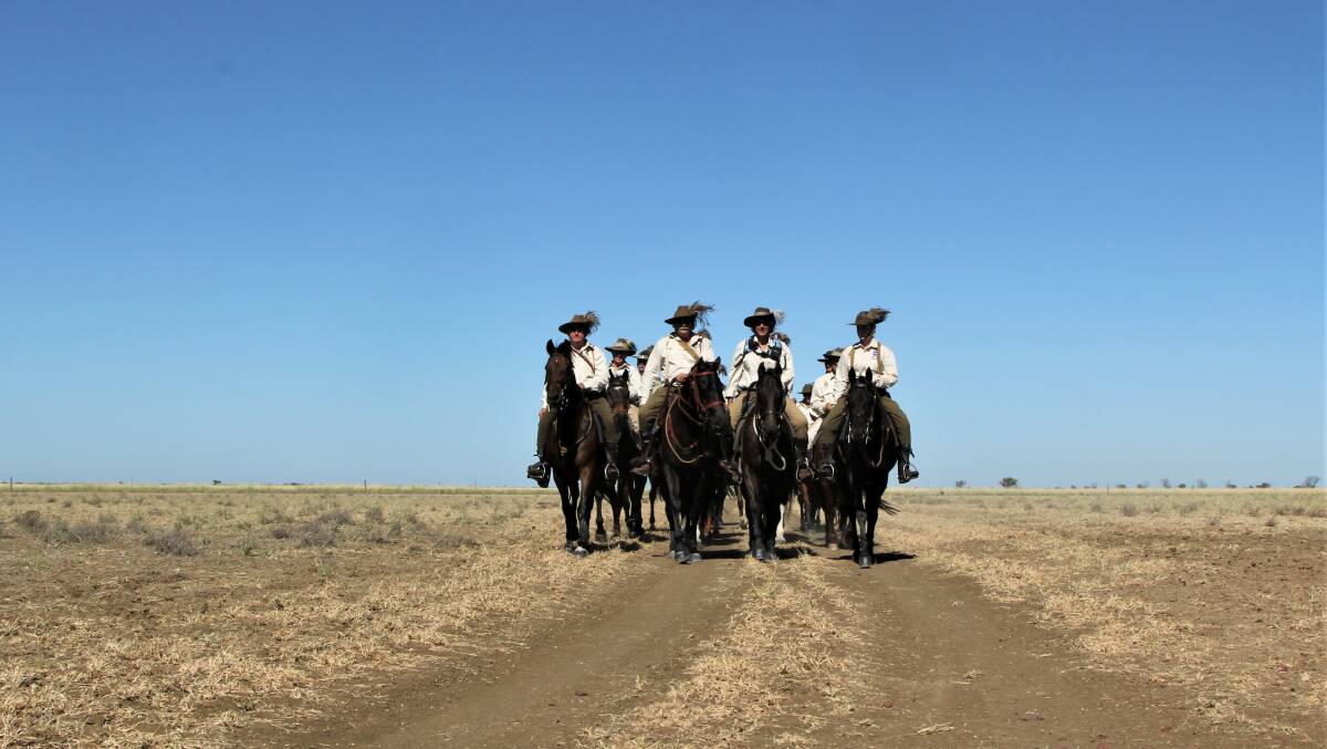 The Light Horse troops at Barcaldine for the Great Shearers' Strike anniversary rode out to a district shearing shed during the weekend. Photo - Sally Gall.