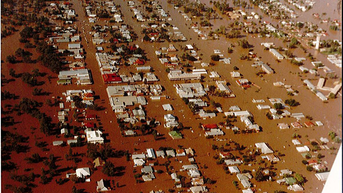 An aerial photograph showing the magnitude of the 1990 flood in Charleville. Picture - Murweh Shire Council.